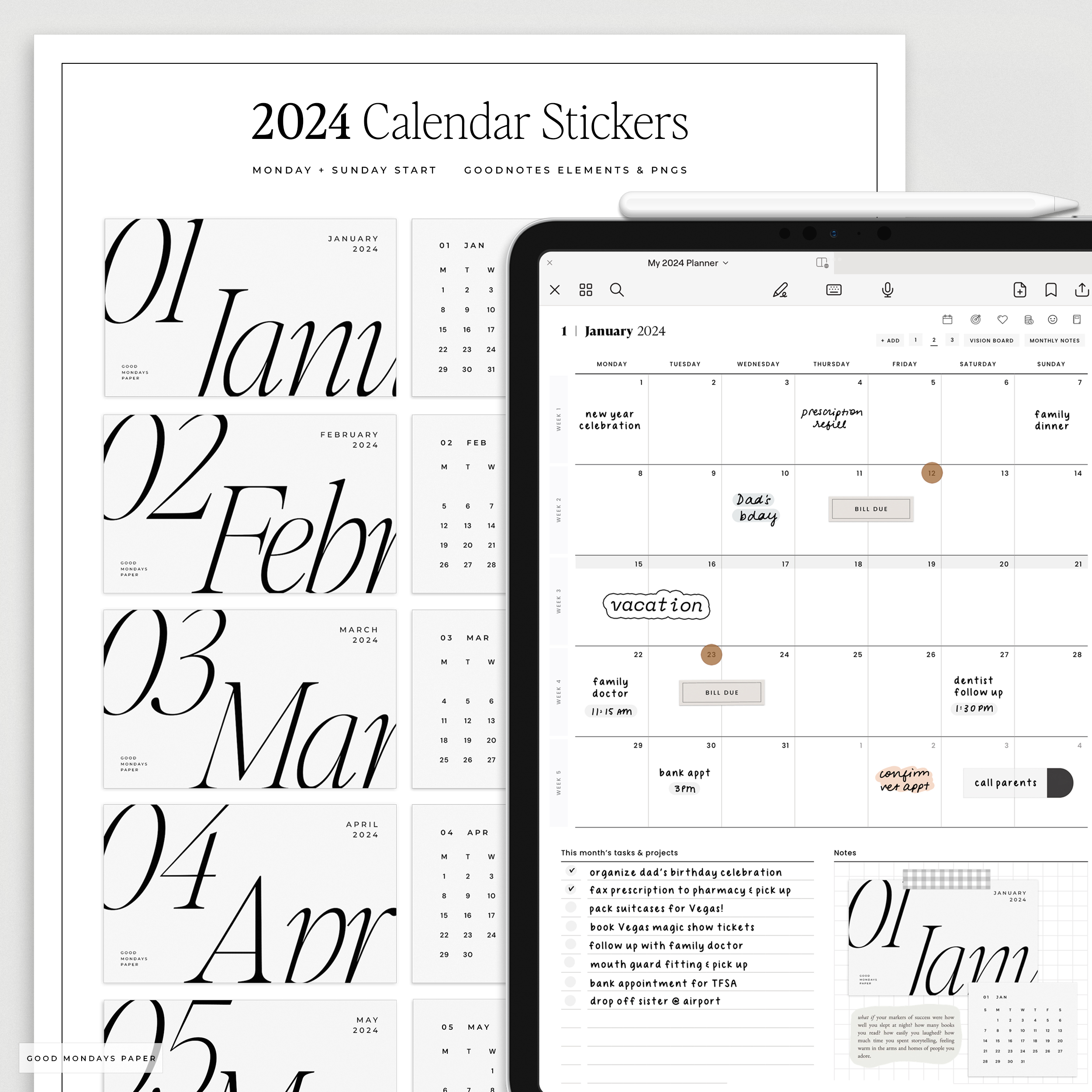 2024 Digital Calendar Stickers – Good Mondays Paper
