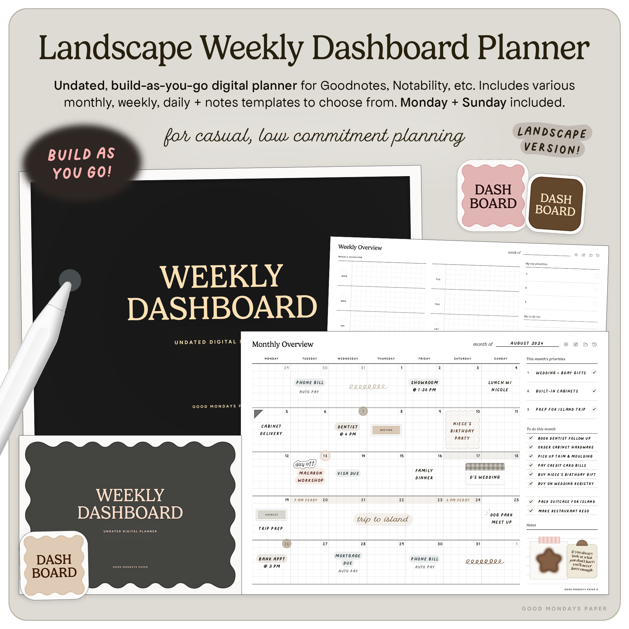 Landscape Weekly Dashboard Planner – Good Mondays Paper