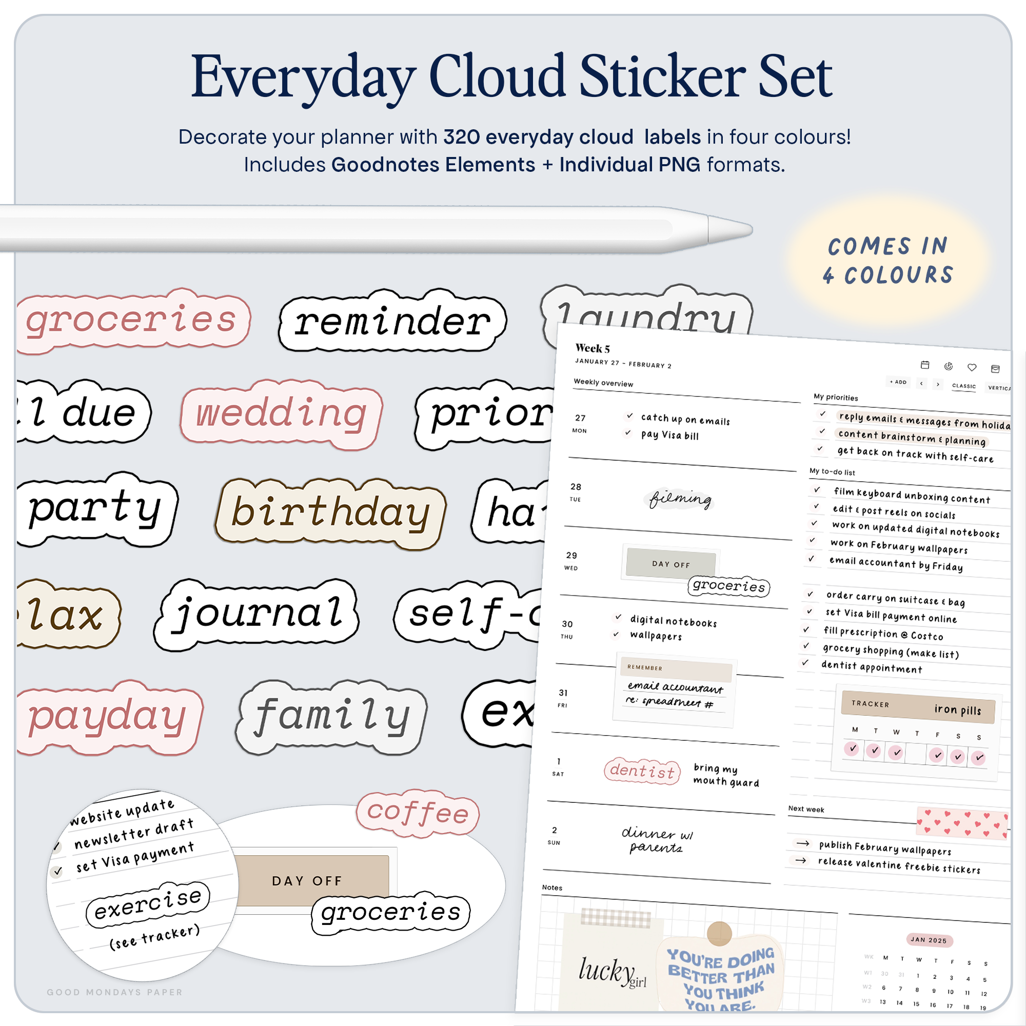 Everyday Cloud Digital Stickers – Good Mondays Paper