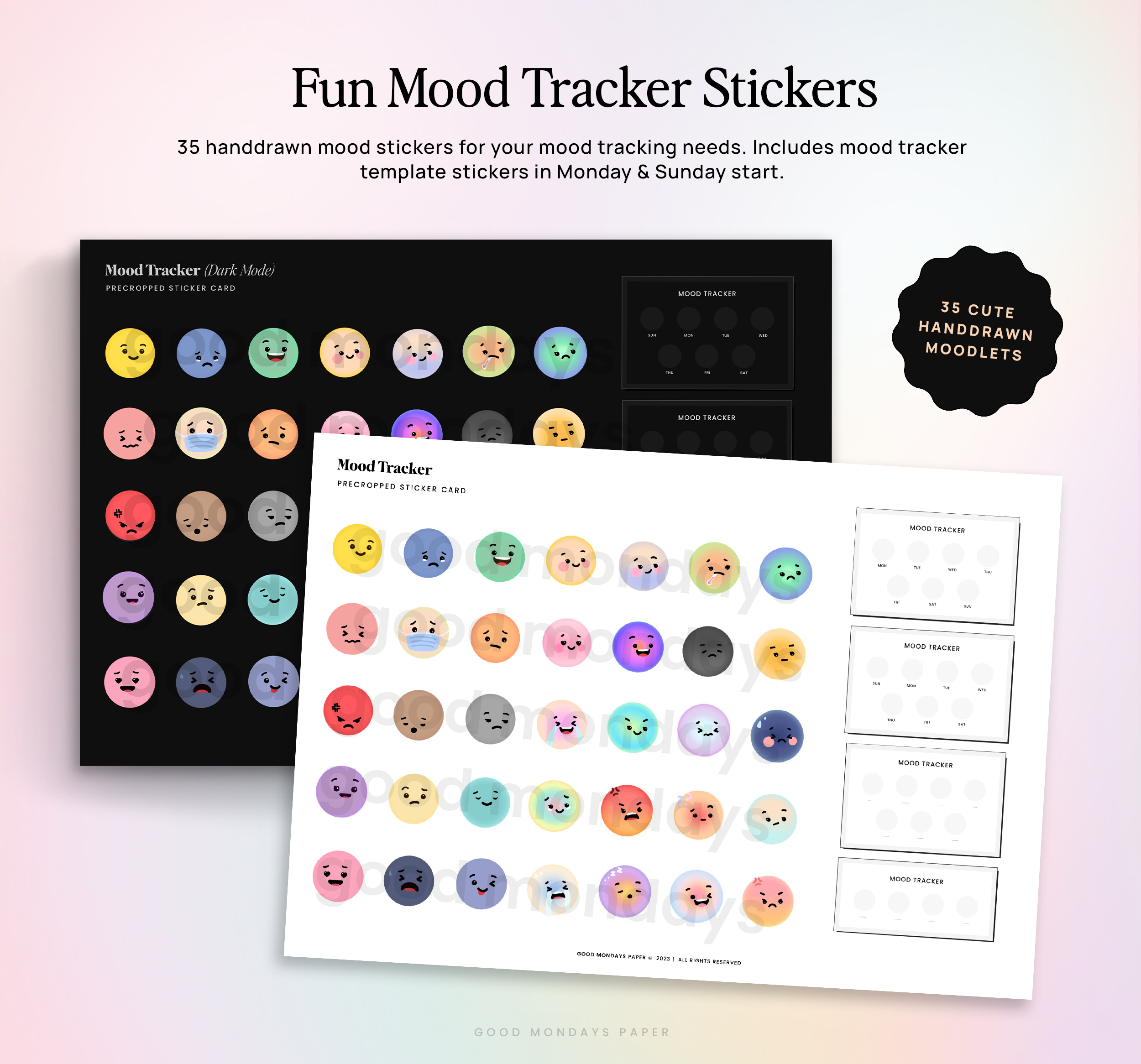 Fun Mood Tracker Digital Stickers – Good Mondays Paper