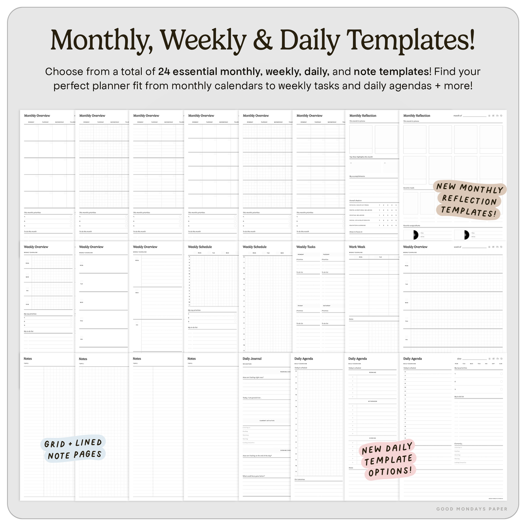 Portrait Weekly Dashboard Planner – Good Mondays Paper