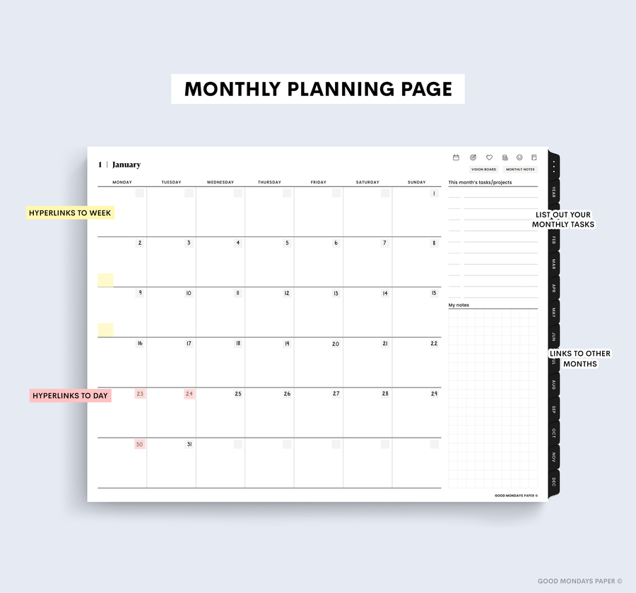 Undated Landscape Digital Planner - Black