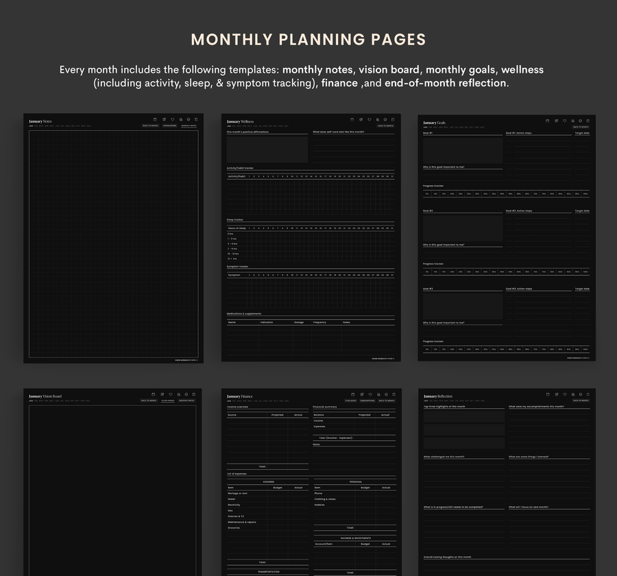 2023 Portrait Digital Planner - Dark Mode