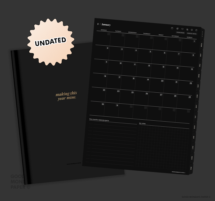 Undated Portrait Digital Planner - Dark Mode