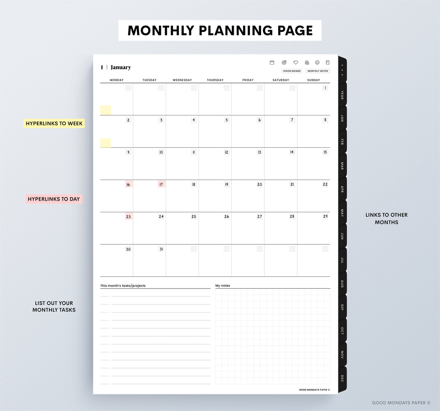 Undated Portrait Digital Planner - Black