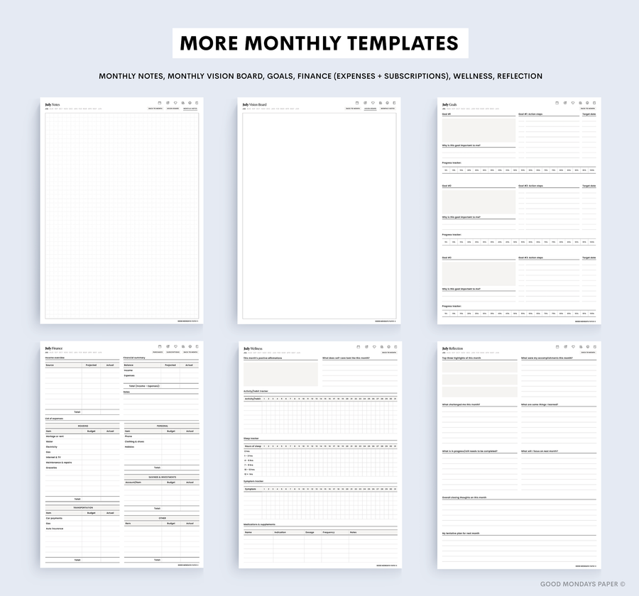Undated Portrait Digital Planner - Black