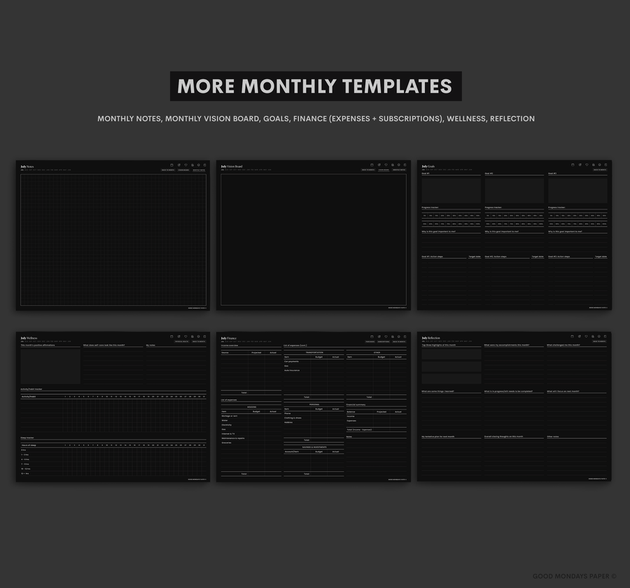 Undated Landscape Digital Planner - Dark Mode
