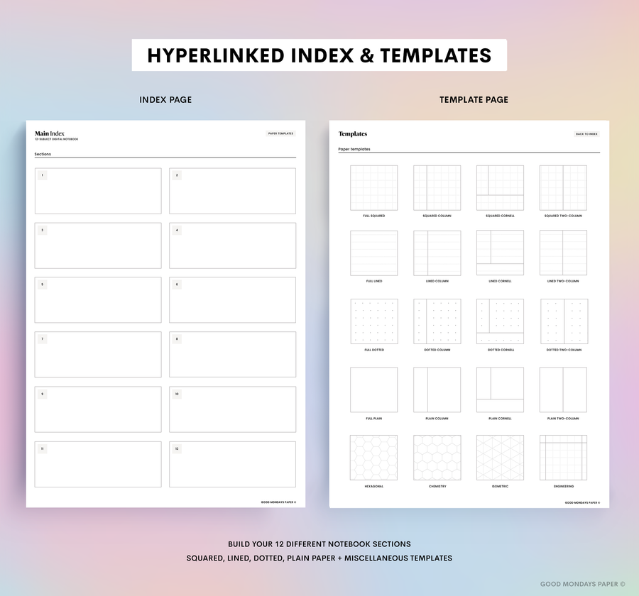 12-Subject Digital Notebook Bundle - Pastel