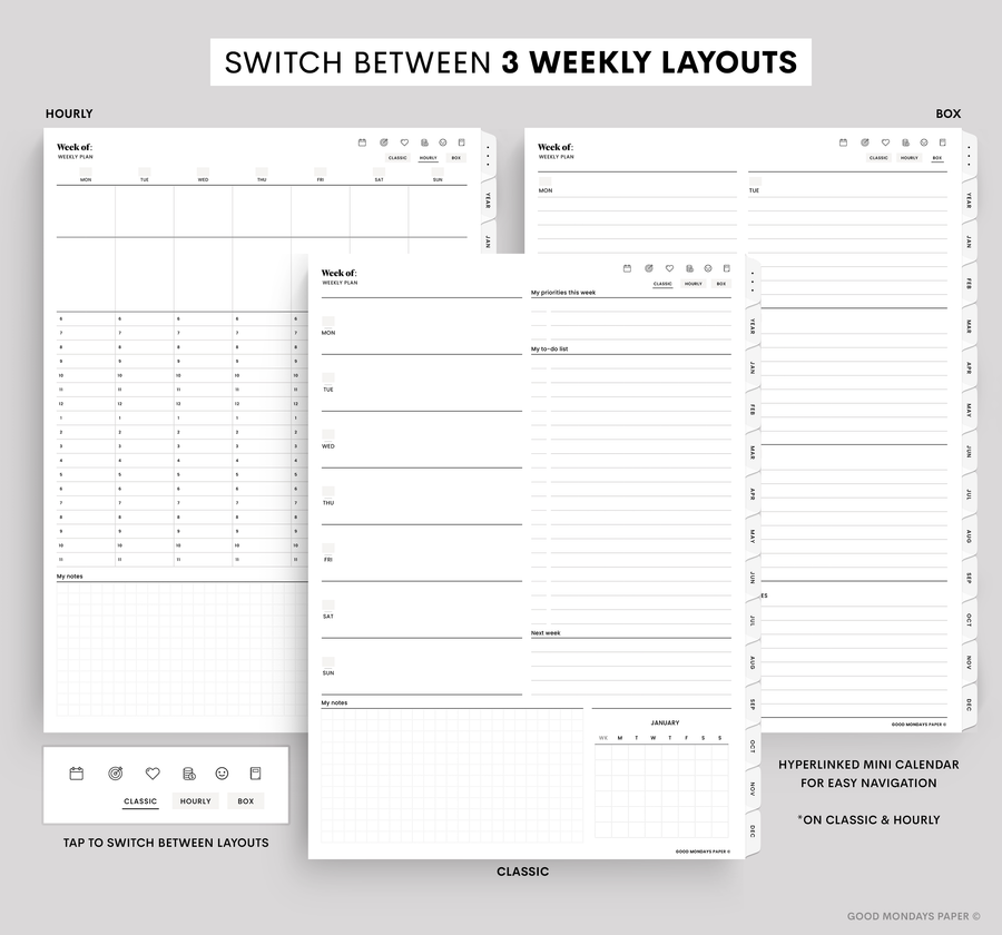 Undated Portrait Digital Planner - Frost